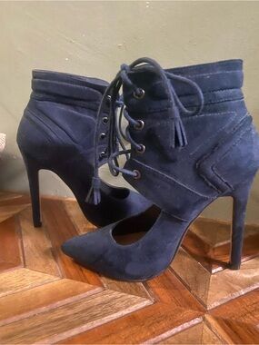 Izabella Rue Navy Suede Lace-Up Stiletto Ankle Booties